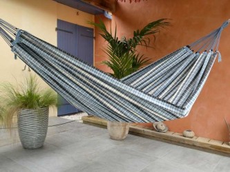 hamac carreau bleu noir