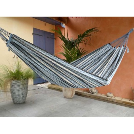 hamac carreau bleu noir