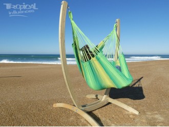hamac-chaise verte avec support bois