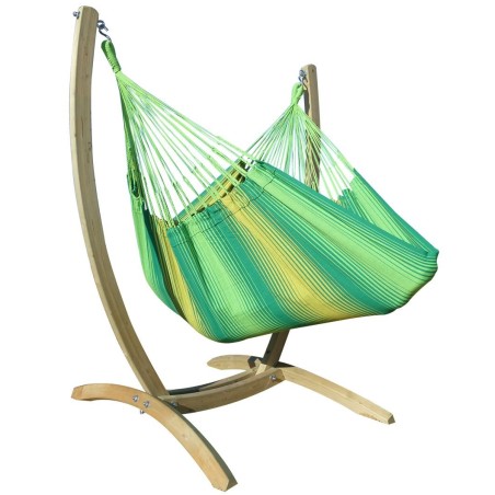 hamac-chaise verte avec support bois