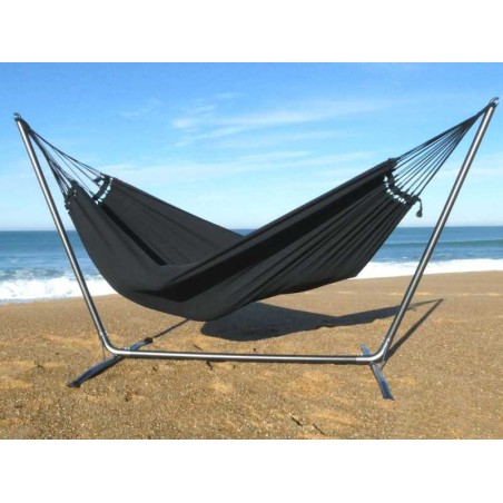 Hamac L noir avec support métallique sur fond blanc