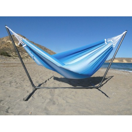 hamac bleu blanc support metal