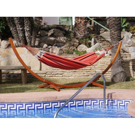 hamac orange avec support bois