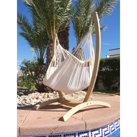 hamac chaise blanc sur pied en bois