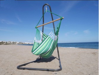 hamac chaise rayure verte et support en métal