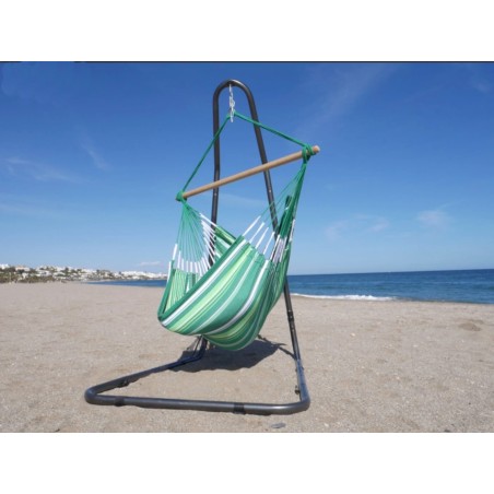 hamac chaise rayure verte et support en métal