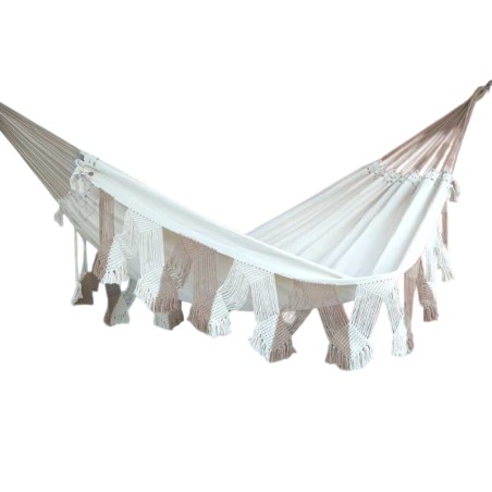 Hamac brésilien de luxe, écru et marron sur fond blanc