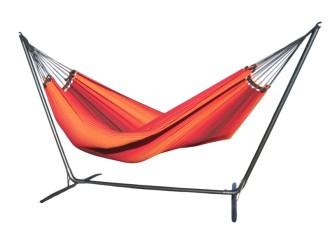Hamac L multicolore orange avec support en metal sur fond blanc