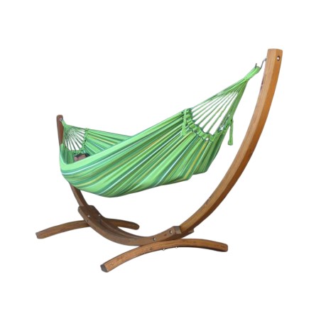 Hamac L vert avec support en bois meleze sur fond blanc