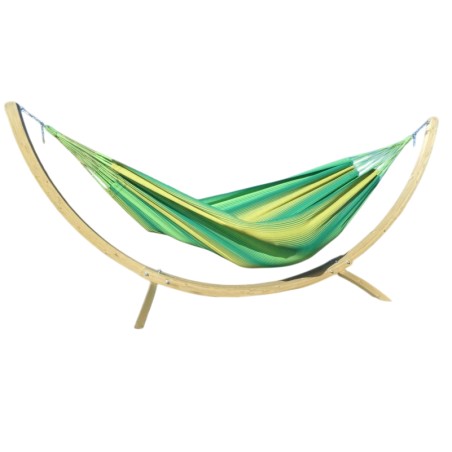 Hamac XXL vert avec jaune avec support de hamac sur fond blanc