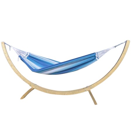 Hamac XXL bleu blanc support bois sur fond blanc