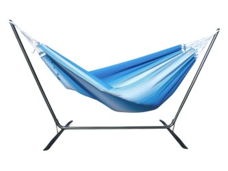 Hamac XL bleu avec pied de hamac XL sur fond blanc