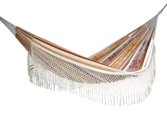 hamac grand de luxe ecru marron sur fond blanc