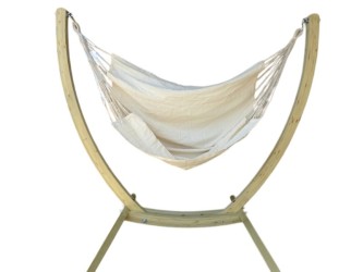 Hamac chaise XL ecru avec support de hamac sur fond blanc