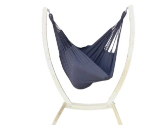 Black XL hammock chair with wooden stand