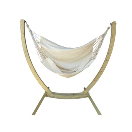 Hamac chasie ecru avec support en bois sur fond blanc