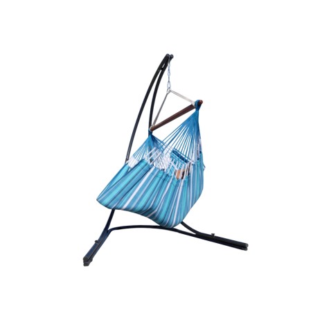 Hamac chaise bleu double multicolore avec support sur fond blanc