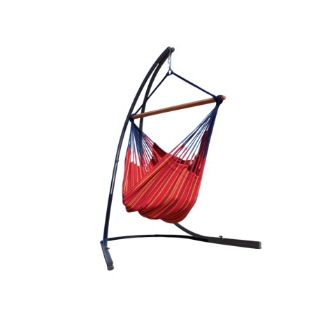 Hamac chaise rouge multicolore avec support sur fond blanc