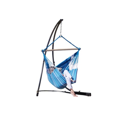 Hamac chaise bleu multicolore avec support sur fond blanc