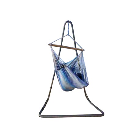 Hamac chaise Banquise bleu avec support Soledad multicolore sur fond blanc