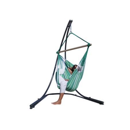 Hamac chaise vert multicolore avec support sur fond blanc