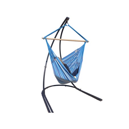 Hamac chaise bleu multicolore avec support sur fond blanc