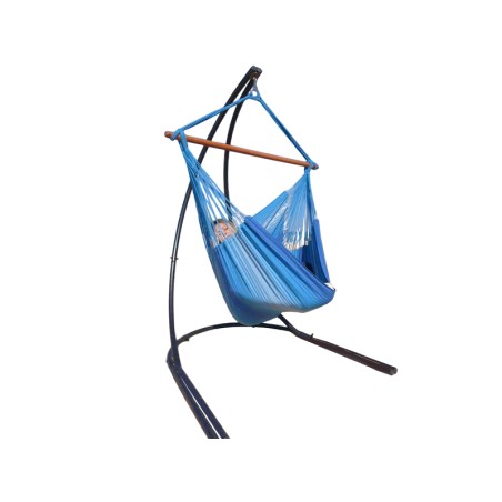 Hamac chaise bleu multicolore avec support sur fond blanc