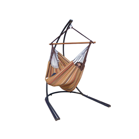 Hamac chaise marron multicolore avec support sur fond blanc