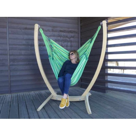 Chaise hamac vert avec support bois