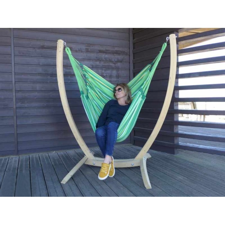 Chaise hamac vert avec support bois