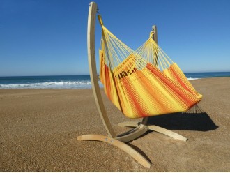 support bois avec hamac-chaise orange XXL