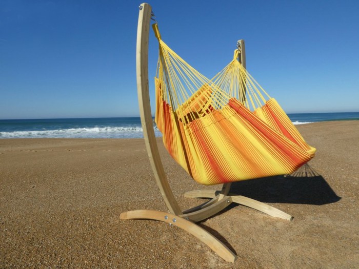 support bois avec hamac-chaise orange XXL