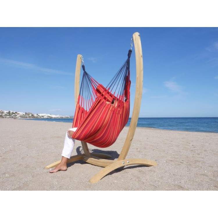 Hamac chaise rouge avec son pied en bois à la page