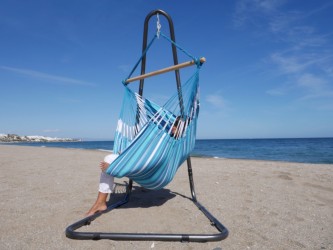 hamac chaise bleu avec support