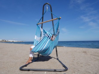 hamac chaise bleu avec support