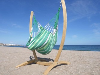 Hamac chaise verte avec support bois