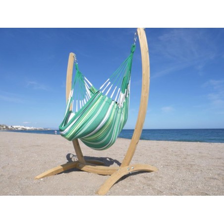 Hamac chaise verte avec support bois