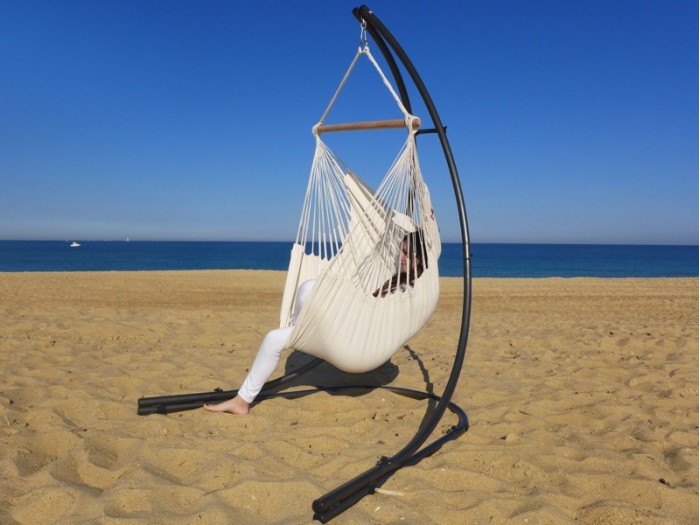 chaise hamac ecru avec support metal