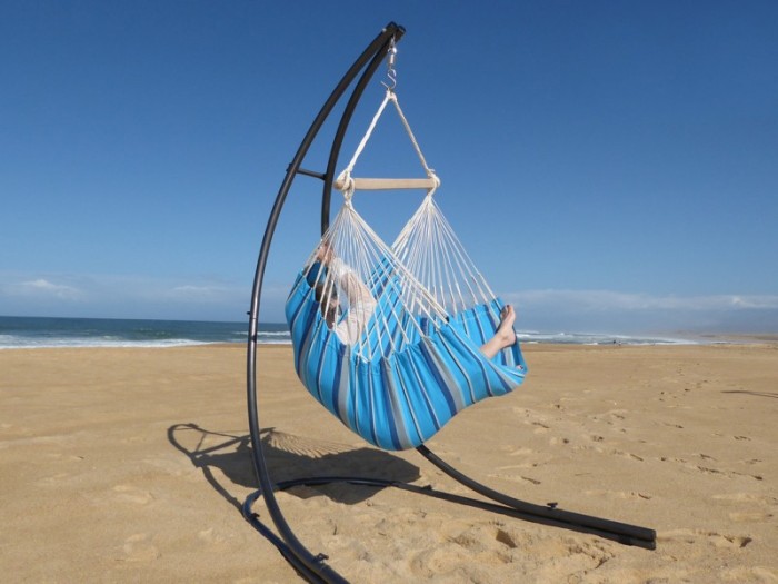 hamac chaise bleu avec support metal