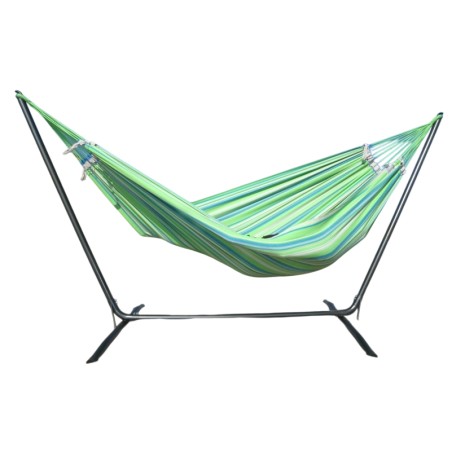 Hamac XL vert multicolore sur pied metal sur fond blanc