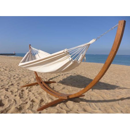 HAMAC ECRU AVEC SUPPORT MARRON