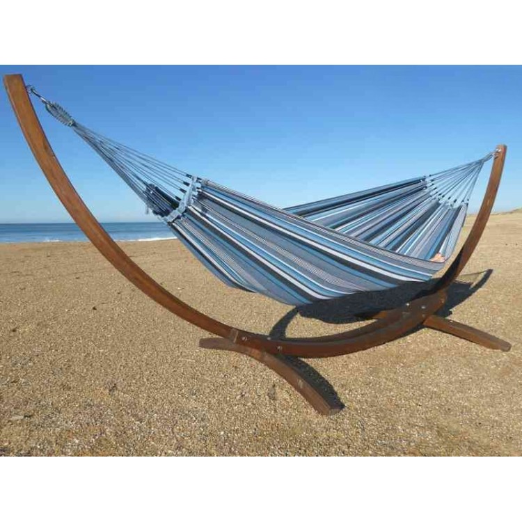 support bois avec hamac bleu