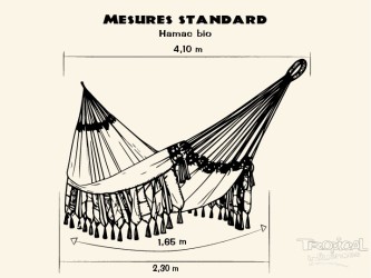 Mesures standard d'un hamac en tissu Bio, idéal pour l'extérieur avec un style bohème et naturel