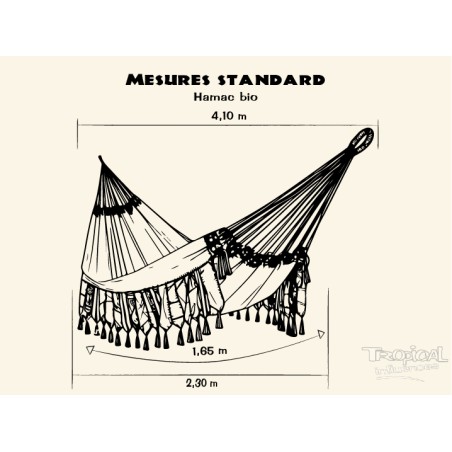Mesures standard d'un hamac en tissu Bio, idéal pour l'extérieur avec un style bohème et naturel