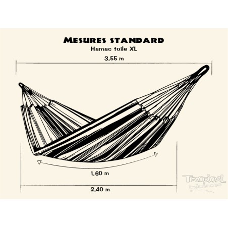 Dimensions standard d'un hamac en tissu taille XL, idéal pour se détendre seul ou en compagnie