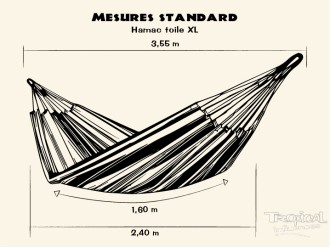 Dimensions standard d'un hamac en tissu taille XL, idéal pour se détendre seul ou en compagnie