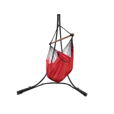 Hamac chaise rouge multicolore avec support sur fond blanc