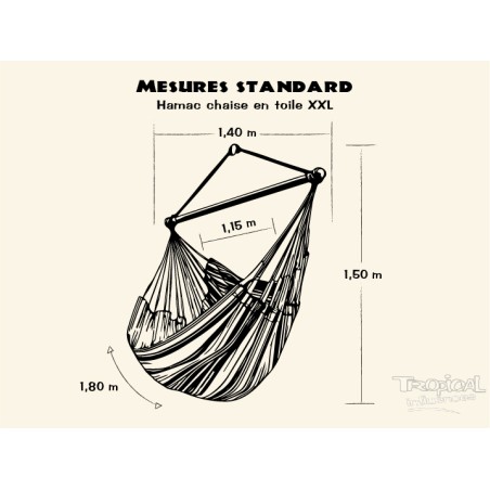 Dimensions standard d'un hamac chaise filet taille XXL, un grand modèle et confortable