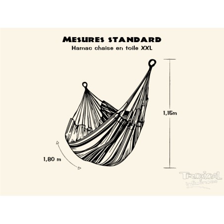 Dessin qui explique les dimensions d'un hamac chaise XXL