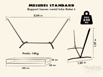 Dessin détaillée du support en métal de hamac, compatible avec les hamacs L